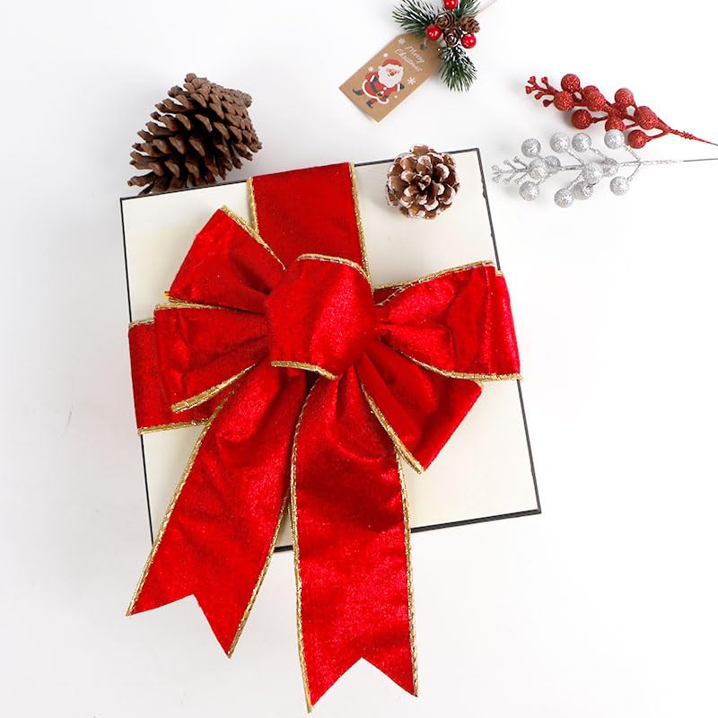 SIMISI RIBBON Red Wide Velvet Ribbon Wired for Christmas Tree  Garland  Wreath  2.5 Inch 5 Yards - Image 5